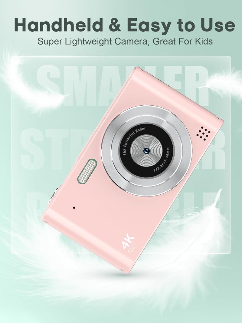 Vyncs Digital Kids Camera 1080P Vlog Camera with 64GB, Lanyard, 16X Zoom Anti Shake, Card Reader 44MP Compact Portable Point Shoot Digicam for Kid Teen Girl Boy Christmas Halloween Thanksgiving(Pink) - Image 3